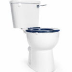 Pristine white toilet with blue seat